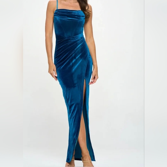 Ricarica black velvet sleeveless maxi dress, drape top, leg slit , Sz S - Picture 12 of 16